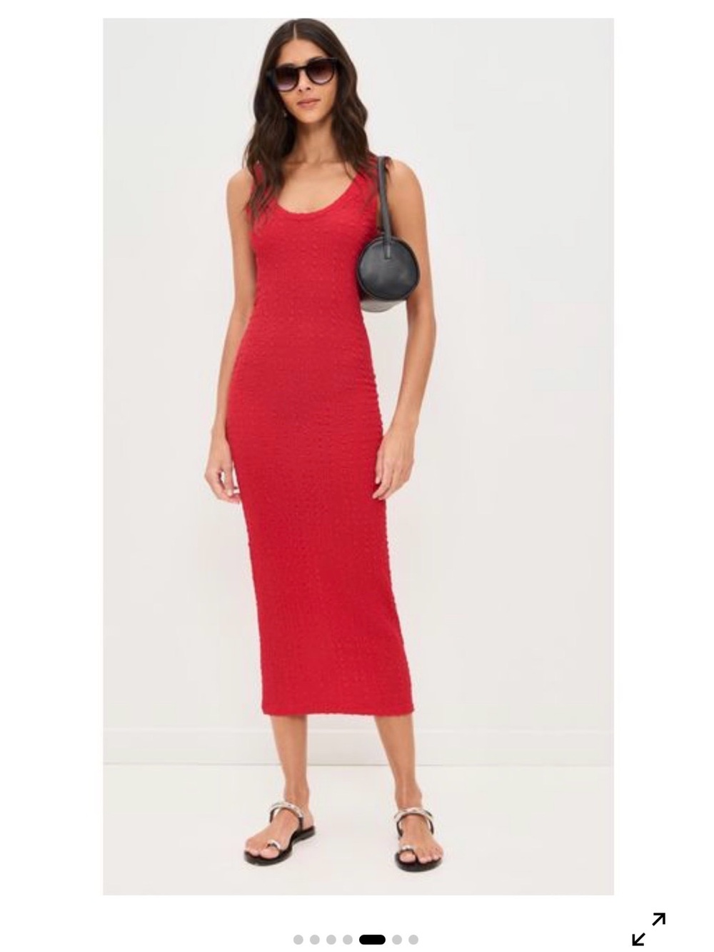 Enza Costa Red Sleeveless Puckered Tank Dress Midi Dress